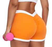 STARBILD Shorts Deportivos Mujer Push Up Glúteos - Hotpants Sexy Scrunch Butt - Leggings Cortos Vida Alta para Gimnasio Yoga Fitness Gym - Verano Moda, Diseño en V Trasero - Naranja L