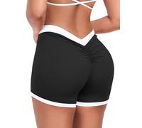 STARBILD Shorts Deportivos Mujer Push Up Glúteos - Hotpants Sexy Scrunch Trasero - Leggings Cortos Vida Alta para Gimnasio Yoga Fitness Gym - Verano Moda, Diseño en V Trasero - Ébano Nocturno L