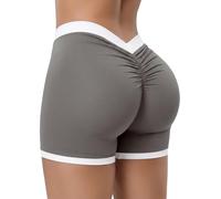 STARBILD Shorts Deportivos Mujer Push Up Glúteos - Hotpants Sexy Scrunch Trasero - Leggings Cortos Vida Alta para Gimnasio Yoga Fitness Gym - Verano Moda, Diseño en V Trasero - Niebla Platino M