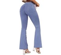 STARBILD Vaqueros para Mujer Flared Fit, Jeans Cintura Alta Push Up Pantalones Holgados de Pierna Ancha, V Cross Waist - Azul M