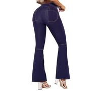 STARBILD Vaqueros para Mujer Flared Fit, Jeans Cintura Alta Push Up Pantalones Holgados de Pierna Ancha, V Cross Waist - Azul Oscuro M