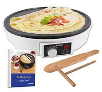 StarBlue Máquina Eléctrica Para Hacer Crepes Y Tortitas De 30,5 Cm, Con Libro Electrónico De Recetas Y Espátula De Madera, Ca 220-240 V, 50/60 Hz Y 1000 W, Enchufe Del Reino Unido Y Adaptador Europeo