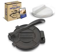 StarBlue - Prensa Para Tortillas En Hierro, 25 Cm De Diámetro, 100 Piezas De Papel Engrasado Y Libro Electrónico De Recetas, Ideal Para Hacer Chapatis, Tortillas Y Rotis Indios