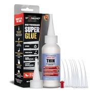 Starbond EM-02 Super Fast Thin - Adhesivo de cianoacrilato instantáneo prémium, pegamento instantáneo con una tapa adicional y micropuntas, 59 ml (para carpintería, tallado de bolígrafos, pasatiempos, estabilización, acabado, incrustación)