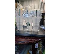 Starbucks 3 vasos reutilizables de plástico duro Venti 700 ml, para café con hielo con tapa y pajita verde con tapa