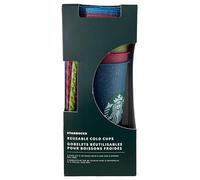 STARBUCKS Juego de 5 vasos fríos reutilizables de Navidad con tapa y popote, Venti, 24 onzas, 709 ml