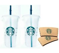 Starbucks Juego de vasos reutilizables para bebidas heladas de 25 onzas líquidas con mangas