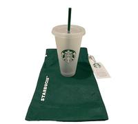 STARBUCKS Paquete de 1 bolsa de regalo y taza fría esmerilada reutilizable de 24 onzas con tapa con popote verde con tapón