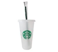 Starbucks Paquete de 1 taza fría reutilizable esmerilada de 24 onzas con tapa y popote verde con tapón