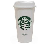 Starbucks Taza de viaje de plástico reutilizable de color blanco, grande, mediano, 473 ml