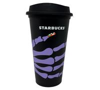 STARBUCKS Taza de viaje reutilizable con diseño de esqueleto de Halloween, tamaño grande, mediano, 473 ml