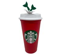 STARBUCKS Tope de cola de sirena de Navidad con taza de viaje reutilizable de color rojo, tamaño mediano, 473 ml