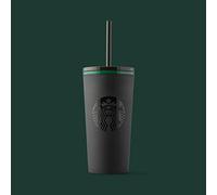 STARBUCKS - Vaso frío con paja, color negro mate con borde verde, 355 ml