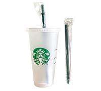 Starbucks Venti - Taza fría reutilizable con tapa y pajita verde con tapón (pajita extra incluida)