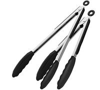 Starchef Cocina Food Tongs-Pack de 2-Antideslizante y Fácil Agarre Mango de Acero Inoxidable-Smart Locking Clip(9"y 12"/Negro)