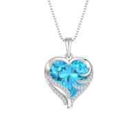starchenie Collar Corazón Mujer Plata de Ley 925 Alas de Ángel Colgante Azul Aguamarina Piedras de Nacimiento Circonita Joyas Regalo