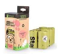 Starchly Bolsas compostables para excrementos de perro, ecológicas, a prueba de fugas, materiales a base de almidón, 120 bolsas (8 rollos de 15 unidades), color verde