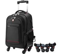 StarCloud - Mochila con ruedas giratorias de 22 pulgadas con 4 ruedas giratorias de repuesto adicionales, mochila con ruedas para viajes y desplazamientos, Negro -, 22inch-Carry on, Mochila rodante