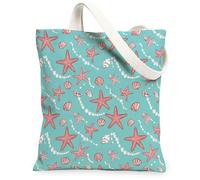 Starfish - Bolsa de lona para mujer, diseño de concha de playa de verano, color turquesa, lavable, reutilizable, ideal para familia, Turquesa, 13x15 Inch