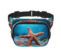 Starfish in the Sea Fitness - Bolsa de hombro de viaje moderna e informal, riñonera cuadrada de doble capa, color negro, talla única, Negro, One Size