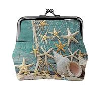 Starfish Seashell Beach Print Monedero pequeño Kiss-Lock Leather Pouch Change Wallet Regalos para Hombres y Mujeres
