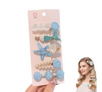 Starfish Shell Hairpin Set,Artificial Seashell Starfish Mermaid Pearl Barrettes,Acrylic Resin Women Hair Clip for Beachy,Party Styles