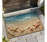 Starfish - Tapete para puerta de bienvenida, playa costera, concha, madera flotante, verano, arena, lavable, perfil bajo, para decoración de piso, entrada, porche delantero, baño, oficina, 29 x 17