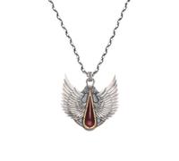 Starforged Warhammer - Collar con colgante de sanguine con alas de ángeles | Diseño de gota de sangre alada, centro de mesa rojo, 31 x 30,5 x 3,2 mm, aprox. Peso del colgante: 9 g