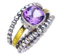 StarGems Natural Amatista Dos Tonos Anillo de plata de ley 925 hecho a mano 11 1/2 F2827
