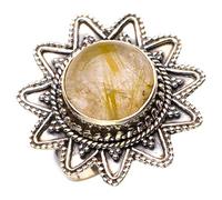 StarGems Natural Rutilo dorado Anillo de plata de ley 925 único hecho a mano 18 3/8 D4549