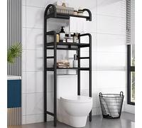 STARHMLUX Estanteria Baño Encima WC Impermeable con Toallero, Mueble sobre Inodoro con Estantes, Ahorra Espacio Black 3F-70cm