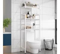 STARHMLUX Estanteria Baño Encima WC Impermeable con Toallero, Mueble sobre Inodoro con Estantes, Ahorra Espacio White 3F-50cm