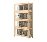 STARHMLUX Librería de 3/4/5 Niveles Estantería Almacenaje Madera con Puertas de Acrílico Librería Vertical Salon para Sala de Estar Dormitorio Oficina Natural wood-4F 80cm