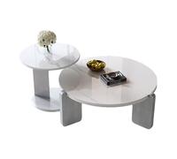STARHMLUX Mesa Centro Blanca - Mesa de Centro Redonda Patas de Mesa de Madera Maciza Tablero de Mesa de Tablero de Roca para Sala de Estar y Oficina Gray 40+80