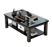 STARHMLUX Mesa de Centro Cuadrada Modernas - Mesa Centro Cristal Diseño de Encimera de Doble Capa con Marco de Acero Engrosado Adecuado para Sala de Estar y Oficina Black 55.1 * 23.6 * 18.1in