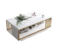 STARHMLUX Mesa de Centro Pequeña Cuadrada - Mesa Centro Madera Diseño de Almacenamiento de Doble Capa Tubo de Acero Engrosado para Sala de Estar y Oficina White Marble 47.2 * 23.6 * 15.7in