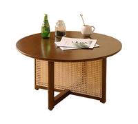 STARHMLUX Mesa de Centro Pequeña - Mesa Auxiliar Madera Redonda Soporte de Soporte en Cruz Artesanía de RatáN Tejido a Mano para Sala de Estar Walnut 31.5 * 31.5 * 15.7in