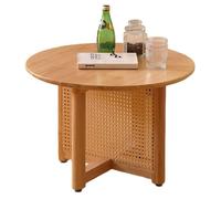 STARHMLUX Mesa de Centro Pequeña - Mesa Auxiliar Madera Redonda Soporte de Soporte en Cruz Artesanía de RatáN Tejido a Mano para Sala de Estar Natural 23.6 * 23.6 * 15.7in