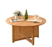 STARHMLUX Mesa de Centro Pequeña - Mesa Auxiliar Madera Redonda Soporte de Soporte en Cruz Artesanía de RatáN Tejido a Mano para Sala de Estar Natural 31.5 * 31.5 * 15.7in