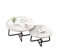 STARHMLUX Mesa De Centro PequeñA Redonda - Mesa Centro Salon Madera Tubo Cuadrado Engrosado con Tablero Ancho Adecuado para Espacios Pequeños White Grain 27.6 * 27.6 * 18.1in + 19.7 * 19.7 * 15.4in