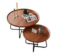 STARHMLUX Mesa De Centro PequeñA Redonda - Mesa Centro Salon Madera Tubo Cuadrado Engrosado con Tablero Ancho Adecuado para Espacios Pequeños Natural 31.5 * 31.5 * 18.1in + 23.6 * 23.6 * 15.4in