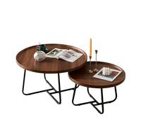 STARHMLUX Mesa De Centro PequeñA Redonda - Mesa Centro Salon Madera Tubo Cuadrado Engrosado con Tablero Ancho Adecuado para Espacios Pequeños Walnut 27.6 * 27.6 * 18.1in + 19.7 * 19.7 * 15.4in