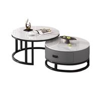 STARHMLUX Mesa de Centro Pequeña Redondas - Mesa Salon Extensible con Cajones de Gran Capacidad y Diseño RetráCtil para la Sala de Estar Black + Gray 50+70