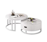 STARHMLUX Mesa de Centro Pequeña Redondas - Mesa Salon Extensible con Cajones de Gran Capacidad y Diseño RetráCtil para la Sala de Estar White + White 50+70