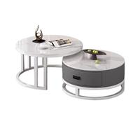 STARHMLUX Mesa de Centro Pequeña Redondas - Mesa Salon Extensible con Cajones de Gran Capacidad y Diseño RetráCtil para la Sala de Estar White + Gray 50+70