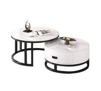 STARHMLUX Mesa de Centro Pequeña Redondas - Mesa Salon Extensible con Cajones de Gran Capacidad y Diseño RetráCtil para la Sala de Estar Black + White 60+80