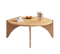 STARHMLUX Modernas Mesa de Centro Redonda - Mesa Auxiliar Madera Diseño de Tarjeta Ranurada Estructura de Soporte úNica para la Sala de Estar Natural 29.9 * 29.9 * 16.5in