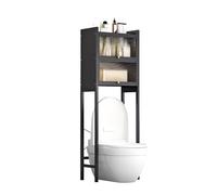 STARHMLUX Mueble sobre Inodoro con Puerta, Estanteria Baño Encima WC Impermeable, Muebles para Baño Ahorra Espacio para Cuarto de Baño Black 3F