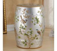 STARHMLUX Taburete de cerámica Estilo Chinoiserie, 45 cm de Altura, Pintado a Mano, para decoración de jardín, Ideal como Taburete para Plantas, decoración de jardín o Mesa Auxiliar A-Silver