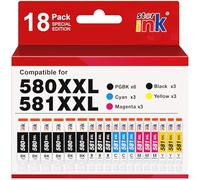 Starink PGI-580XXL CLI-581XXL Cartuchos de Tinta Compatible para Canon 580 581 XXL,18 Unidades para PIXMA TS6150 TS6151 TS9550 TS9551 TR7550 TR8550 TS6250 TS6251,6 PGBK,Negro,Cian,Magenta,Amarillo